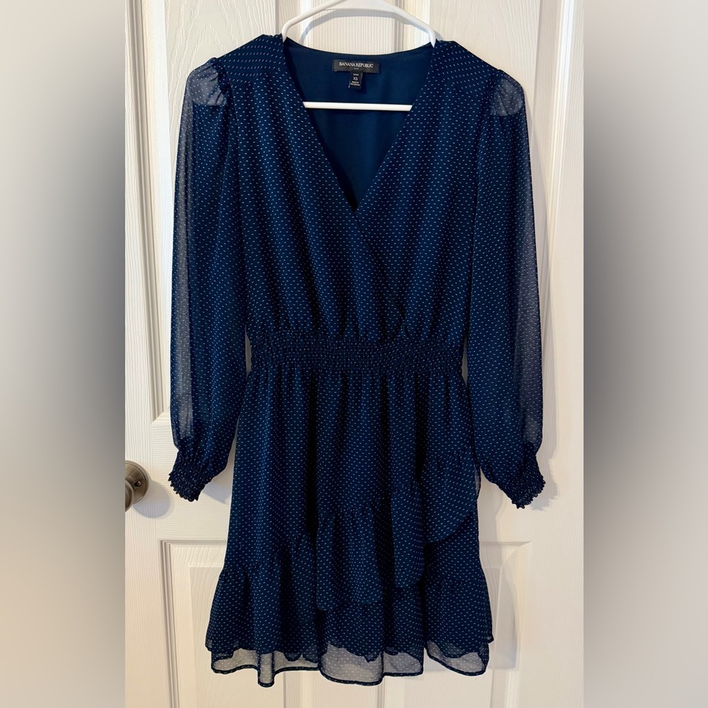 Banana Republic Factory Navy Blue Polka Dot Dress XS Petite